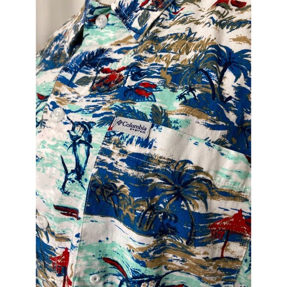 Columbia Men’s Hawaiian Shirt Multicolor Button-Down Short Sleeve Size XL - Picture 6 of 13